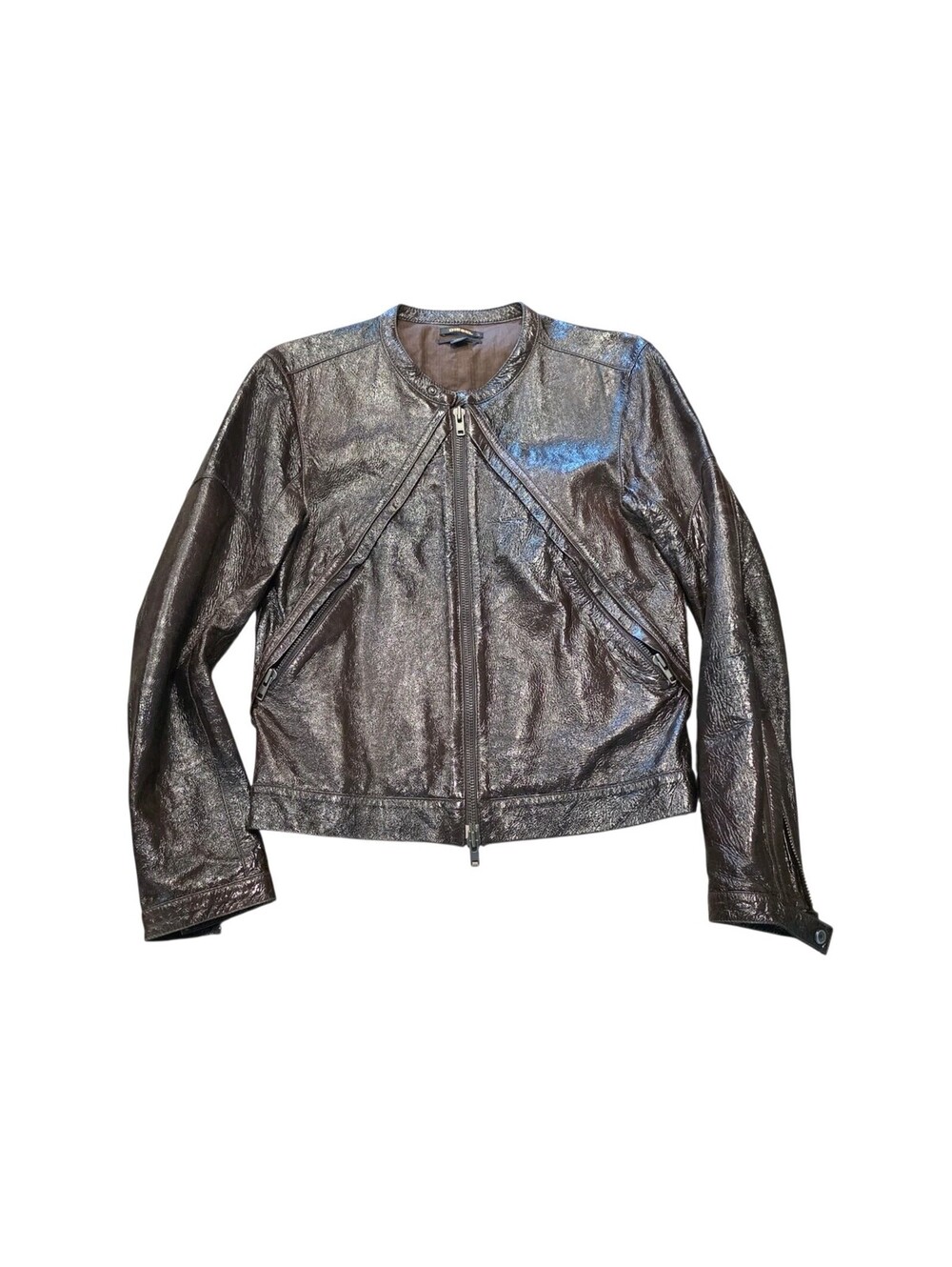 Diesel Black Gold Label Sheep Leather Moto Jacket Biker Size L Brown Bomber